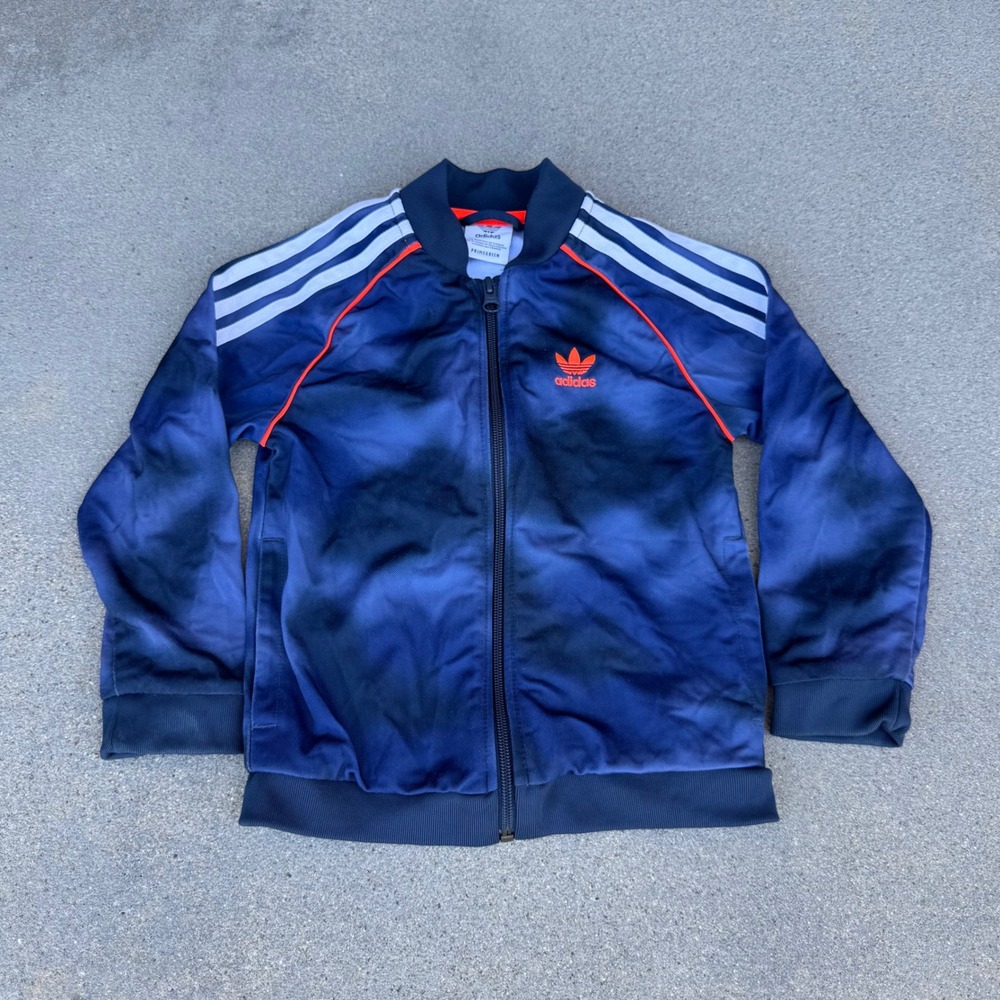 Adidas Originals Kids Navy Tie Dye Primegreen Track Jacket Orange Trefoil Size 6